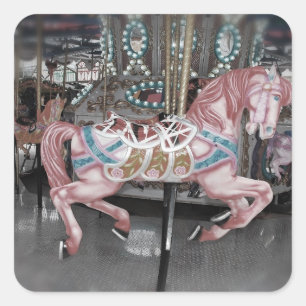 Sticker Carré Cheval rose de carrousel