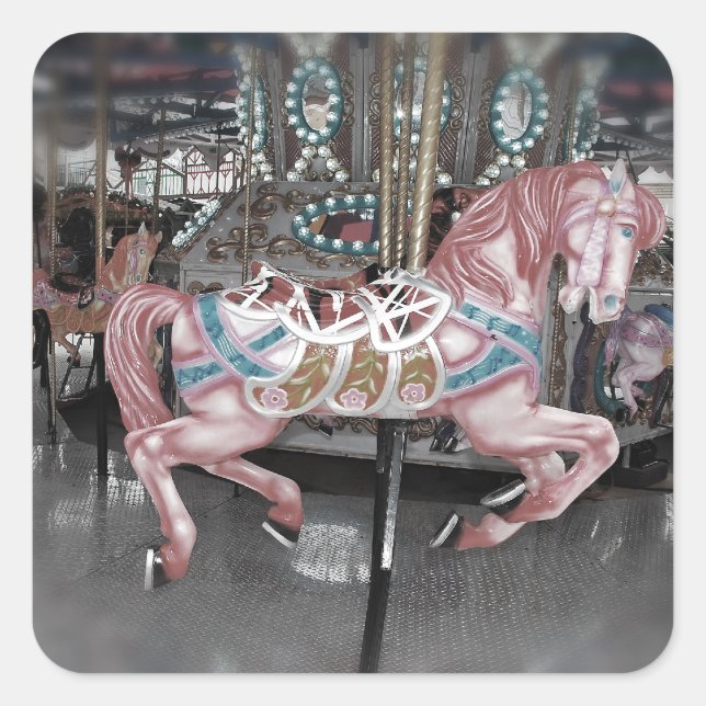 Sticker Carré Cheval rose de carrousel (Devant)