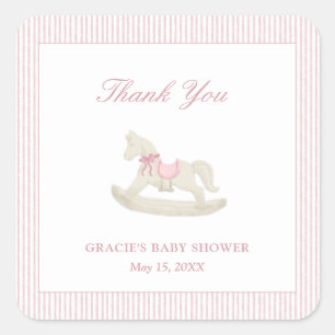 Sticker Carré Cheval rose Fille Baby shower Merci