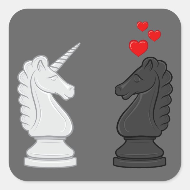Sticker Carré Chevalier d'échecs Unicorne (Devant)
