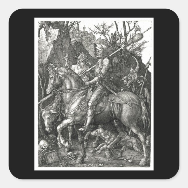 Sticker Carré Chevalier, Mort & Diable - Albrecht Dürer c. 1513 (Devant)