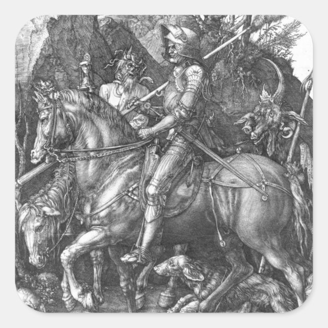 Sticker Carré Chevalier, Mort et le Diable, 1513 (gravure) (Devant)
