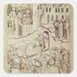 Sticker Carré Chevaliers joutant probablement dans l'hippodrome