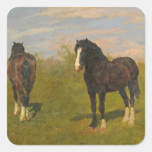 Sticker Carré Chevaux de pâturage (par Rosa Bonheur)