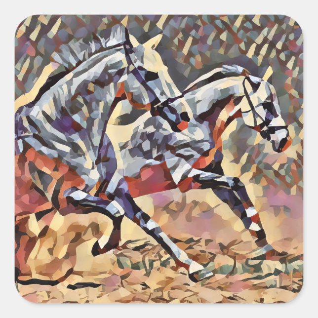 Sticker Carré Chevaux sauvages Animaux abstraits western Rodeo A (Devant)