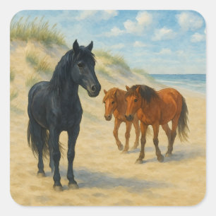 Sticker Carré Chevaux sauvages de Corolla Caroline du Nord Aquar