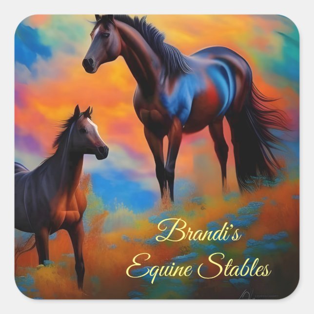 Sticker Carré Chevaux sauvages *personnalisez* (Devant)
