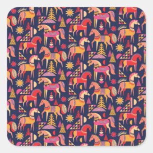 Sticker Carré Chevaux Scandinaves : Décoration Décorative Sans C