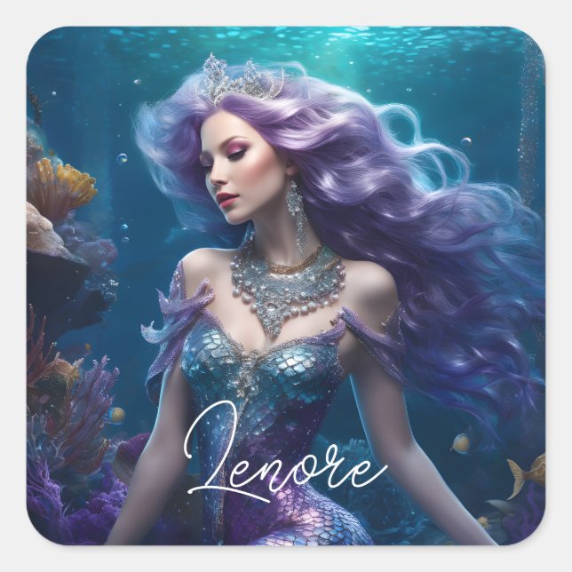 Sticker Carré Cheveux mauve de sirène (Devant)