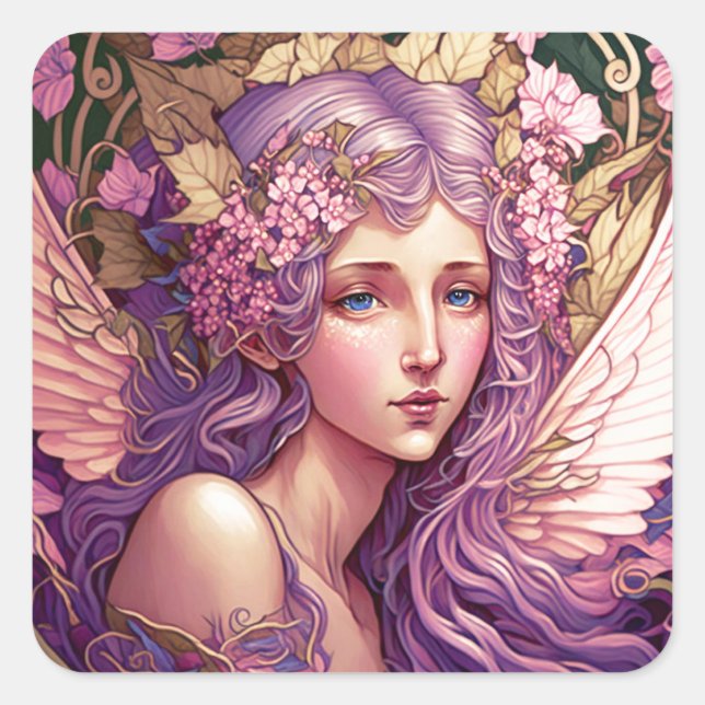 Sticker Carré Cheveux pourpre Fairy Angel Imaginaire Art (Devant)