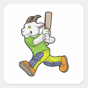 Sticker Carré Chèvre comme Batsman avec chauve-souris de cricket