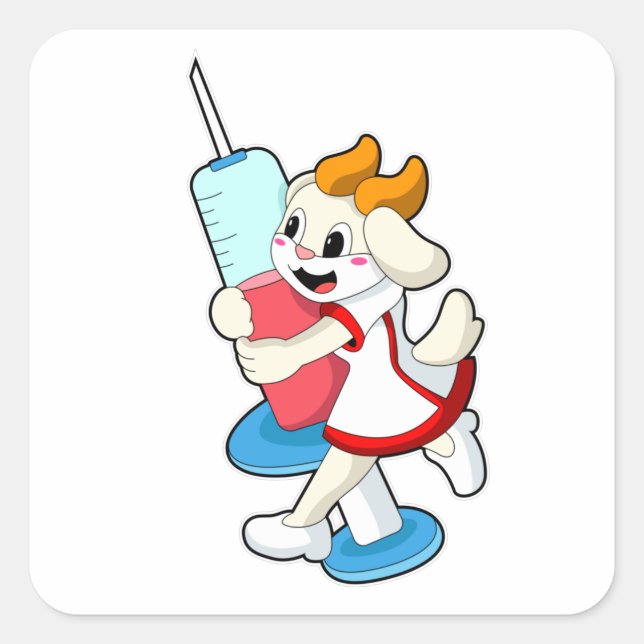 Sticker Carré Chèvre comme infirmière à la vaccination avec seri (Devant)