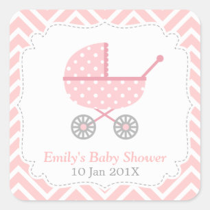 Sticker Carré Chevron rose et blanc, Poussette, Douche bébé fill