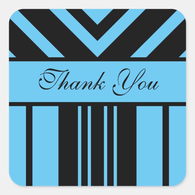 Sticker Carré Chevrons Merci Sky Blue et Black Stripes (Devant)