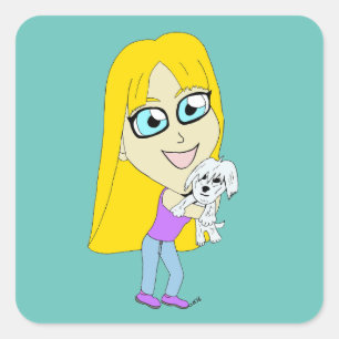 Sticker Carré Chibi avec un chiot