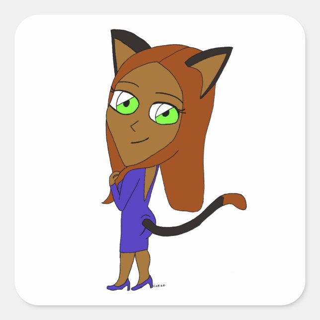 Sticker Carré chibi catgirl (Devant)