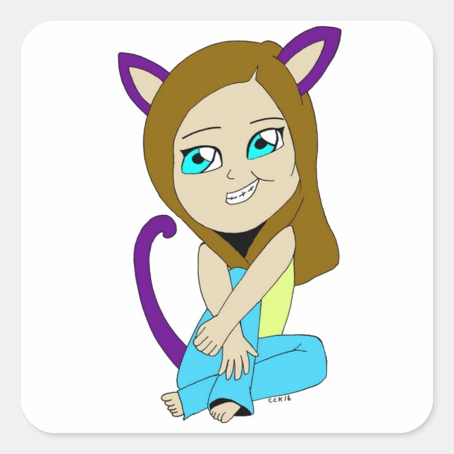 Sticker Carré chibi catgirl (Devant)
