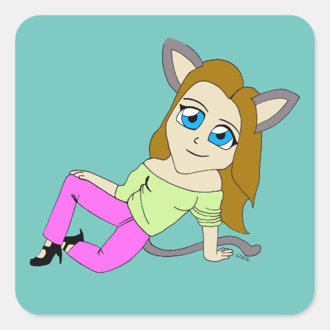 Sticker Carré chibi catgirl (Devant)