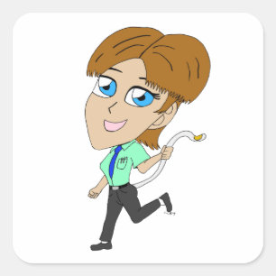 Sticker Carré chibi fille avec une queue