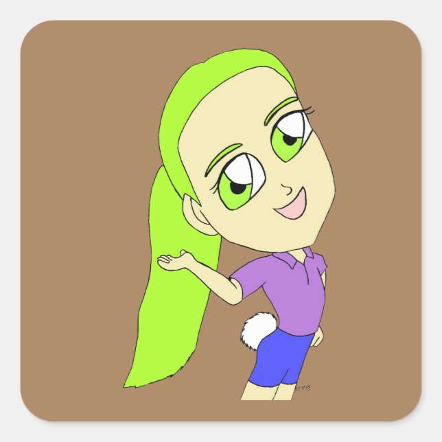 Sticker Carré chibi fille avec une queue de lapin (Devant)