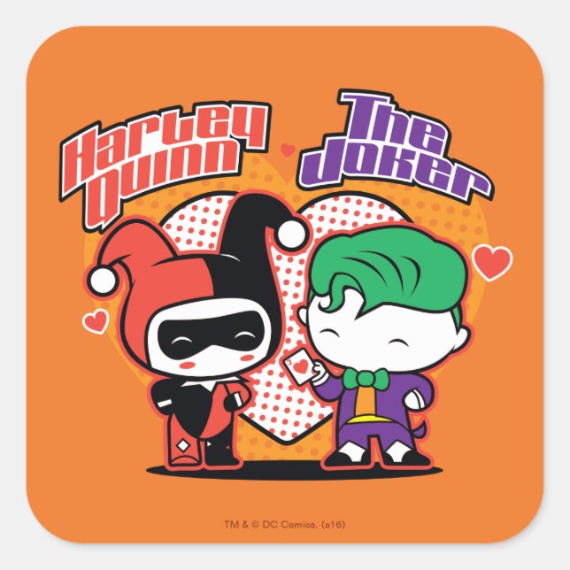 Sticker Carré Chibi Harley Quinn & Chibi Joker Coeurs (Devant)