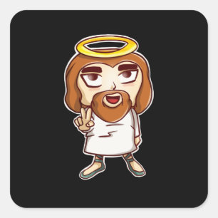 Sticker Carré Chibi Jésus Christ Kawaii Dieu Amusant Anime Chrét