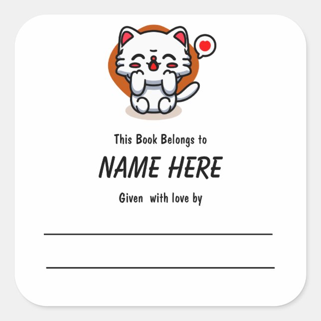 Sticker Carré Chibi Love Chat Plat pour enfants avec message (Devant)