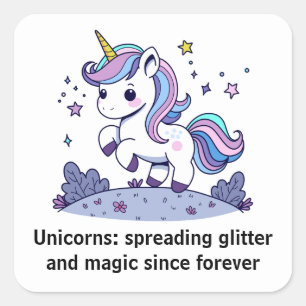 Sticker Carré Chibi Unicorn Diffusion Parties scintillant Et Mag