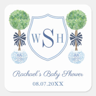 Sticker Carré Chic bébé garçon Monogramme Boxwood Baby shower Fa