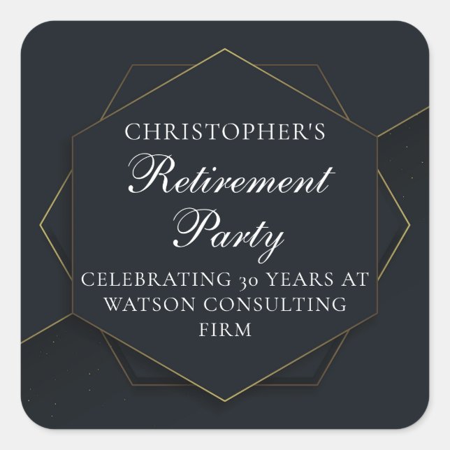 Sticker Carré Chic Black Gold Custom Retirement Party (Devant)