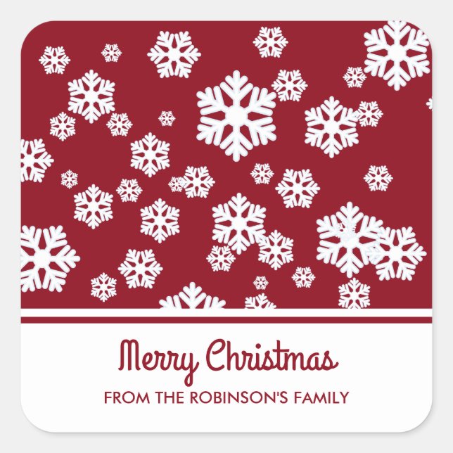 Sticker Carré Chic blanc Snowflakes Motif nordique sur rouge fon (Devant)