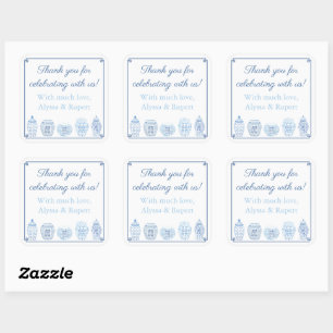 Sticker Carré Chic Bleu Et Blanc Ginger Jar Merci Favoriser