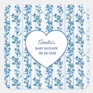 Sticker Carré Chic Boho Fleur Bleue Sauvage Garçon floral Baby S