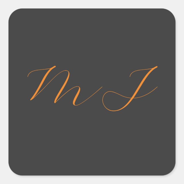 Sticker Carré Chic calligraphie gris orange monogramme nom initi (Devant)
