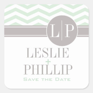 Sticker Carré Chic Chevron Monogramme   menthe