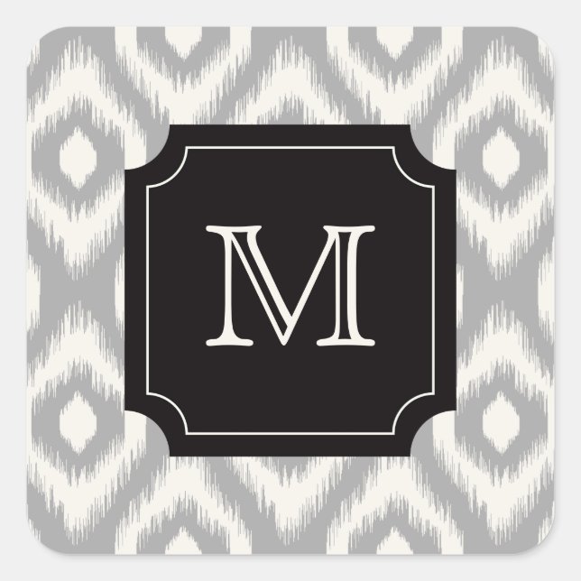 Sticker Carré Chic chic noir diamant ivoire Ikat Monogramme (Devant)