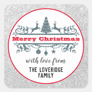 Sticker Carré Chic & Festive Rouge Joyeux Noël Parties scintilla