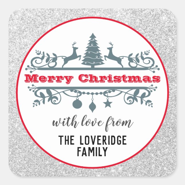 Sticker Carré Chic & Festive Rouge Joyeux Noël Parties scintilla (Devant)