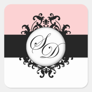 Sticker Carré Chic Français Black Monogrammes Mariage damassé Ét