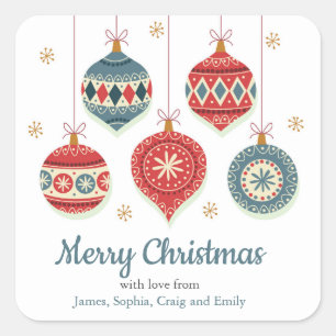 Sticker Carré Chic Joyeux ornements de Noël Personnalisé