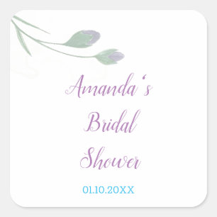 Sticker Carré Chic Minimaliste Floral Mariage