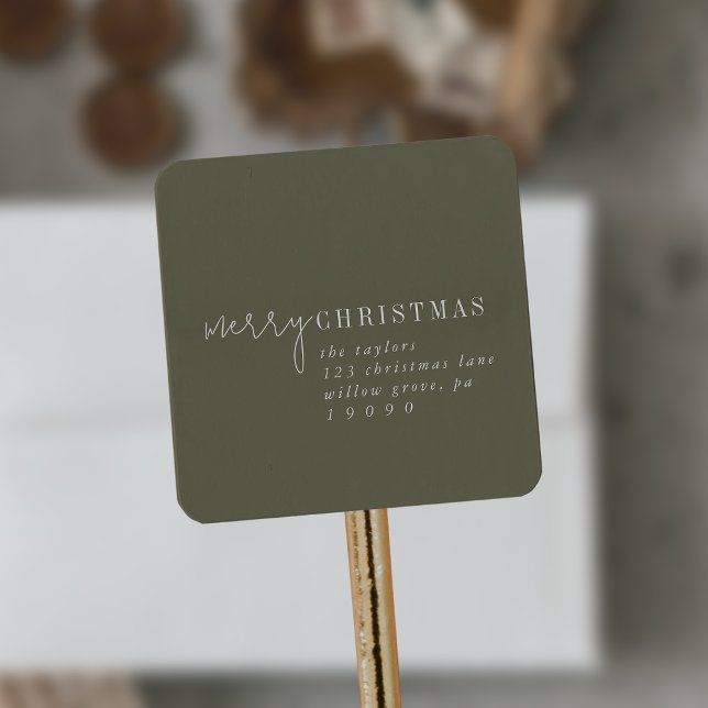 Sticker Carré Chic moderne | Green Joyeux Noël Adresse de retour (Créateur téléchargé)