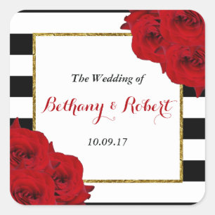 Sticker Carré Chic Moderne Luxe Mariage Collection - Roses rouge