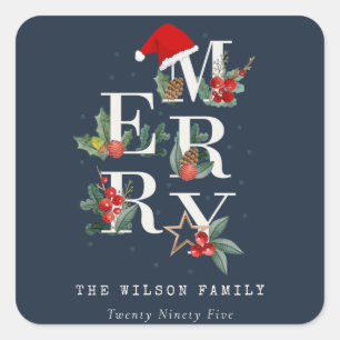 Sticker Carré Chic Navy Rouge Vert Blanc Joyeux Noël Folio