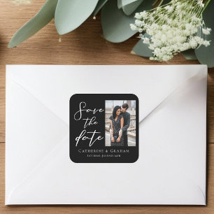 Sticker Carré Chic noir blanc Script Couple Photo Enregistrer la
