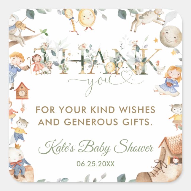 Sticker Carré Chic Nursery rime verdure Baby shower garçon fille (Devant)