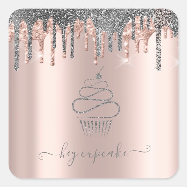 Sticker Carré Chic Parties scintillant Argent Lecteurs Rose Cupc (Devant)