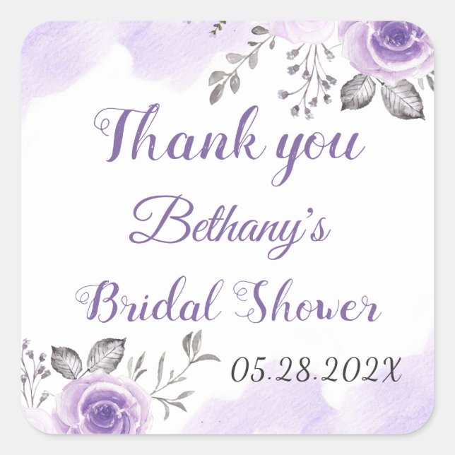 Sticker Carré Chic Pastel Purple Fête des mariées Florale Merci (Devant)