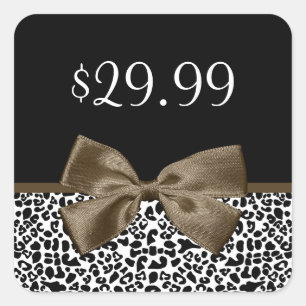 Sticker Carré Chic Prix Tags Brown Ruban Empreinte de léopard te