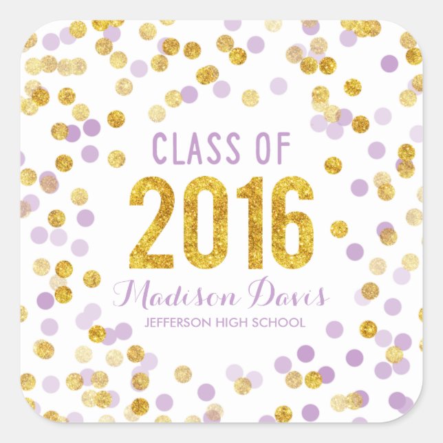 Sticker Carré Chic Purple et Parties scintillant d'or (Devant)
